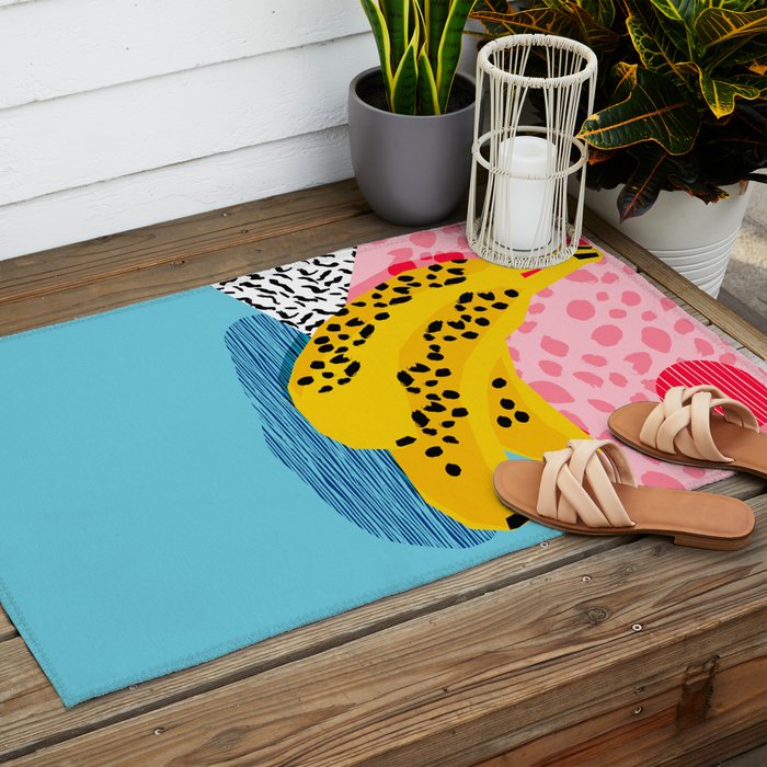 What It Is - memphis throwback banana fruit retro minimal pattern neon bright 1980s 80s style art Outdoor Rug Gallery Image 2