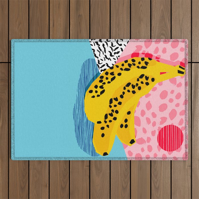What It Is - memphis throwback banana fruit retro minimal pattern neon bright 1980s 80s style art Outdoor Rug Gallery Image 1
