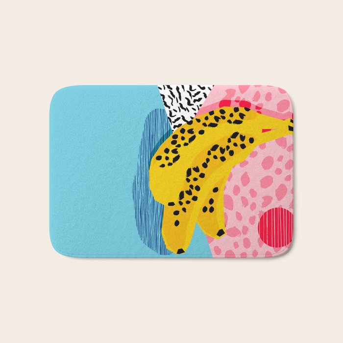 What It Is - memphis throwback banana fruit retro minimal pattern neon bright 1980s 80s style art Bath Mat Gallery Image 1