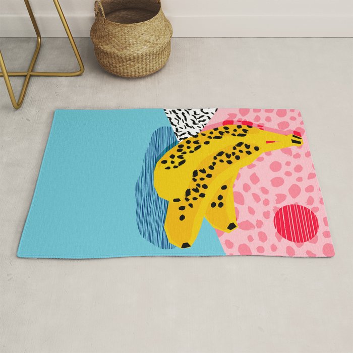 What It Is - memphis throwback banana fruit retro minimal pattern neon bright 1980s 80s style art Rug Gallery Image 1