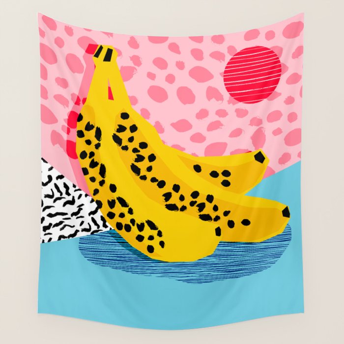 What It Is - memphis throwback banana fruit retro minimal pattern neon bright 1980s 80s style art Wall Tapestry Gallery Image 4
