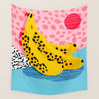 What It Is - memphis throwback banana fruit retro minimal pattern neon bright 1980s 80s style art Wall Tapestry Gallery Image 4