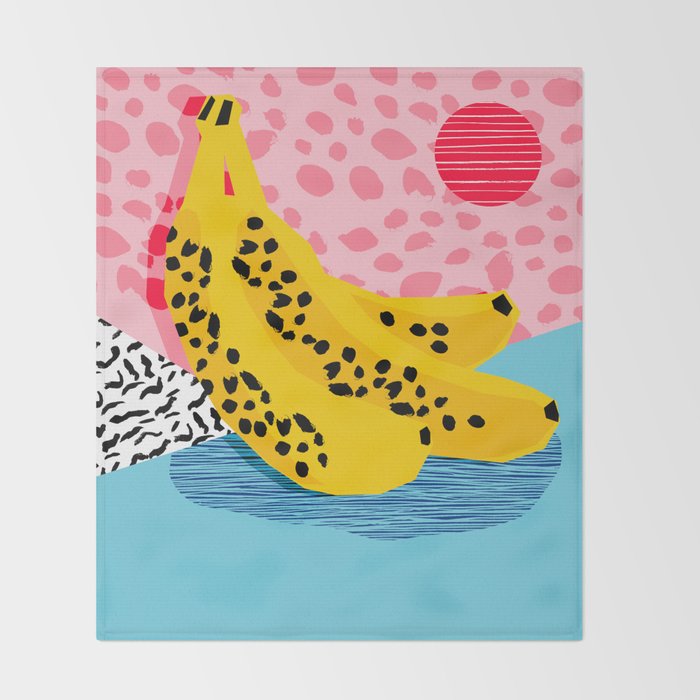 What It Is - memphis throwback banana fruit retro minimal pattern neon bright 1980s 80s style art Throw Blanket Gallery Image 2