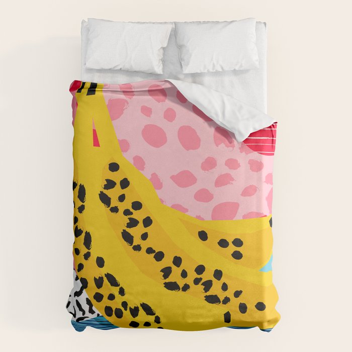 What It Is - memphis throwback banana fruit retro minimal pattern neon bright 1980s 80s style art Duvet Cover Gallery Image 6