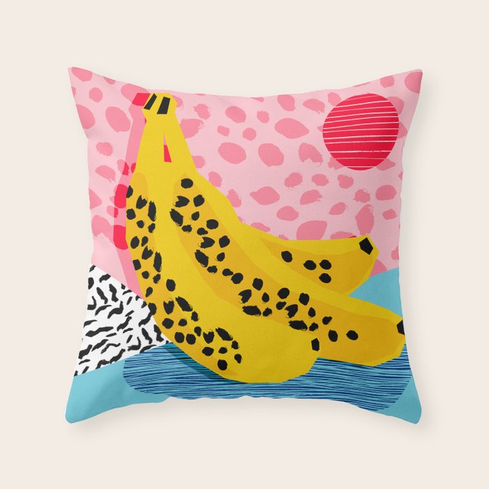 What It Is - memphis throwback banana fruit retro minimal pattern neon bright 1980s 80s style art Throw Pillow Gallery Image 1