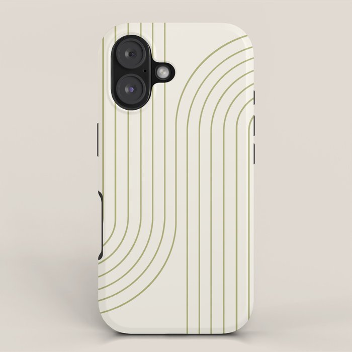 Minimal Line Curvature LXXXVII Creme & Green Mid Century Modern Arch Abstract iPhone Case Gallery Image 1