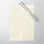 Minimal Line Curvature LXXXVII Creme & Green Mid Century Modern Arch Abstract Wrapping Paper Gallery Image 1