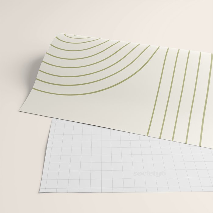 Minimal Line Curvature LXXXVII Creme & Green Mid Century Modern Arch Abstract Wrapping Paper Gallery Image 2