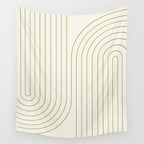 Minimal Line Curvature LXXXVII Creme & Green Mid Century Modern Arch Abstract Wall Tapestry Gallery Image 4
