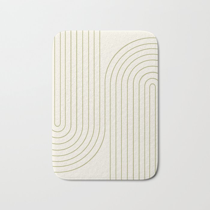 Minimal Line Curvature LXXXVII Creme & Green Mid Century Modern Arch Abstract Bath Mat Gallery Image 1