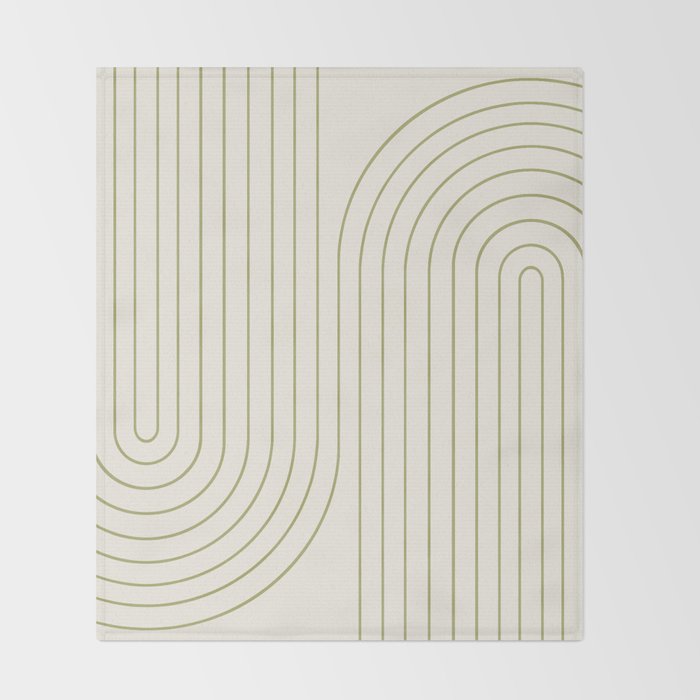 Minimal Line Curvature LXXXVII Creme & Green Mid Century Modern Arch Abstract Throw Blanket Gallery Image 2