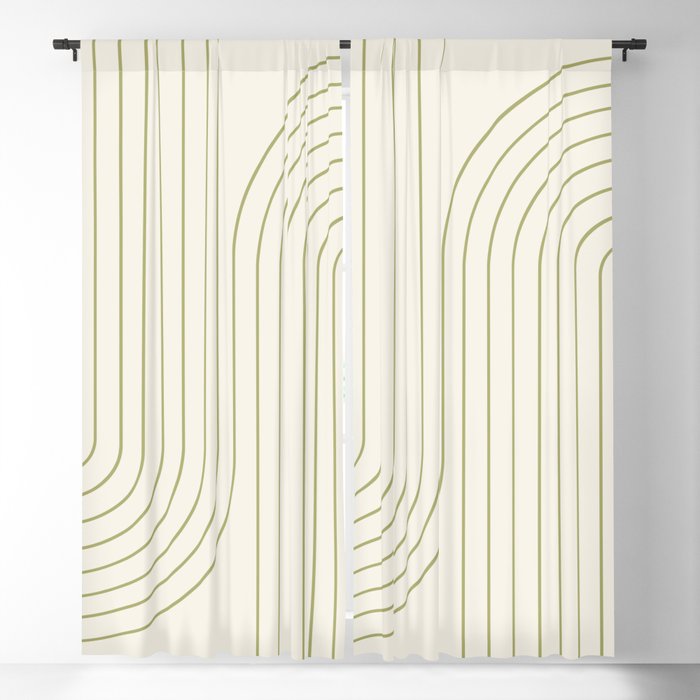 Minimal Line Curvature LXXXVII Creme & Green Mid Century Modern Arch Abstract Window Curtain Gallery Image 5