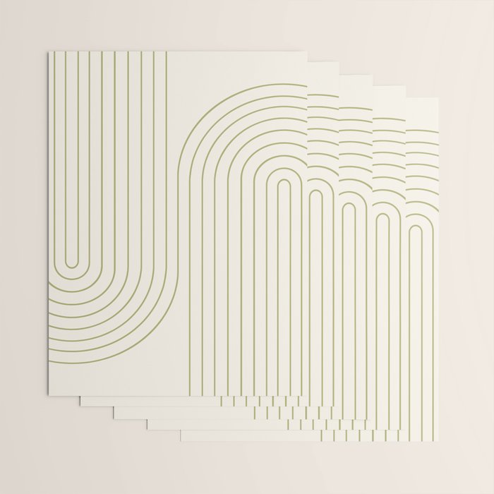 Minimal Line Curvature LXXXVII Creme & Green Mid Century Modern Arch Abstract Wrapping Paper Gallery Image 3