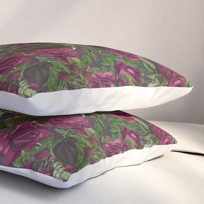 Burgundy Roses and Ravens Dark Gothic Pattern  Pillow Sham Gallery Image 3