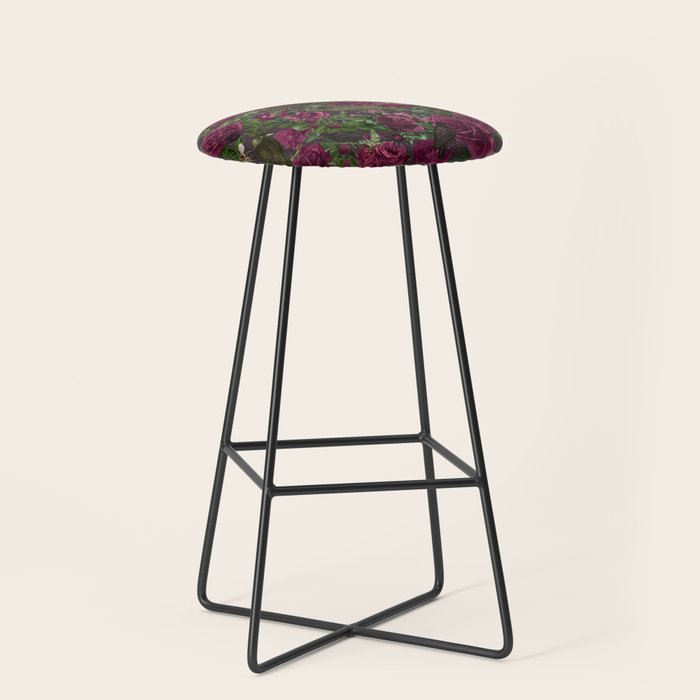 Burgundy Roses and Ravens Dark Gothic Pattern  Stool Gallery Image 1