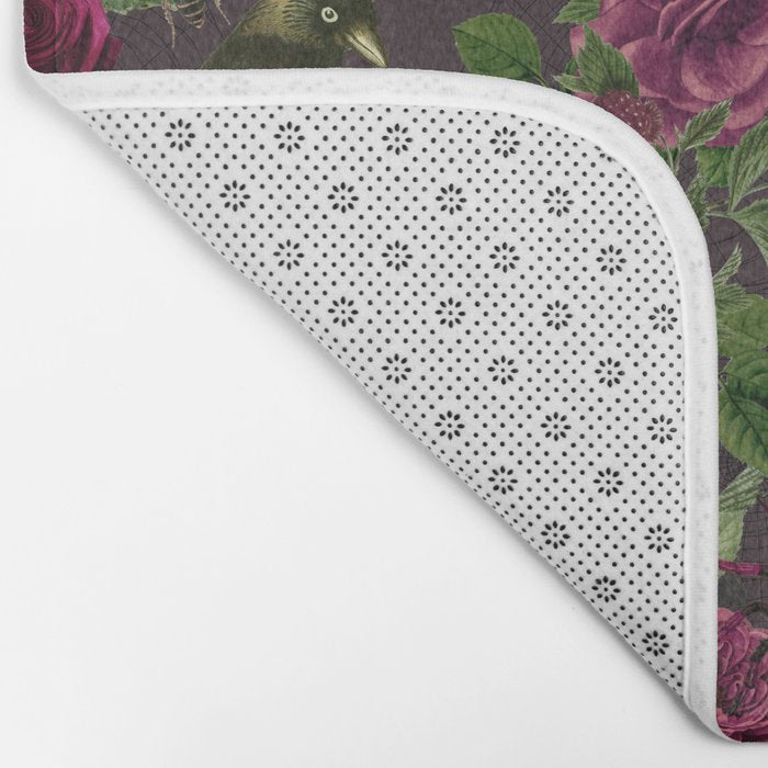 Burgundy Roses and Ravens Dark Gothic Pattern  Bath Mat Gallery Image 2