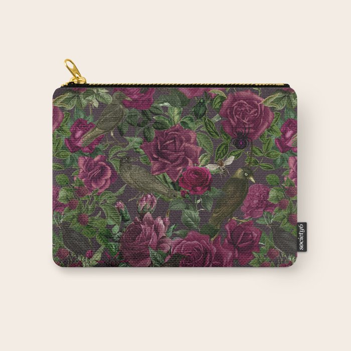 Burgundy Roses and Ravens Dark Gothic Pattern  Carry All Pouch Gallery Image 1