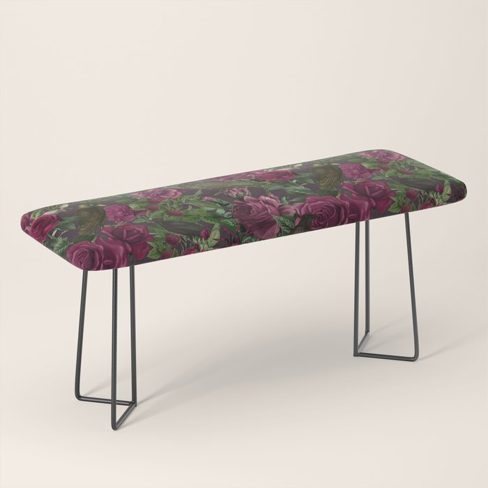 Burgundy Roses and Ravens Dark Gothic Pattern  Bench Gallery Image 1