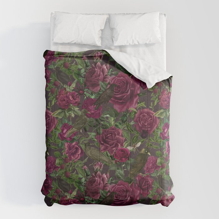 Burgundy Roses and Ravens Dark Gothic Pattern  Comforter Gallery Image 6