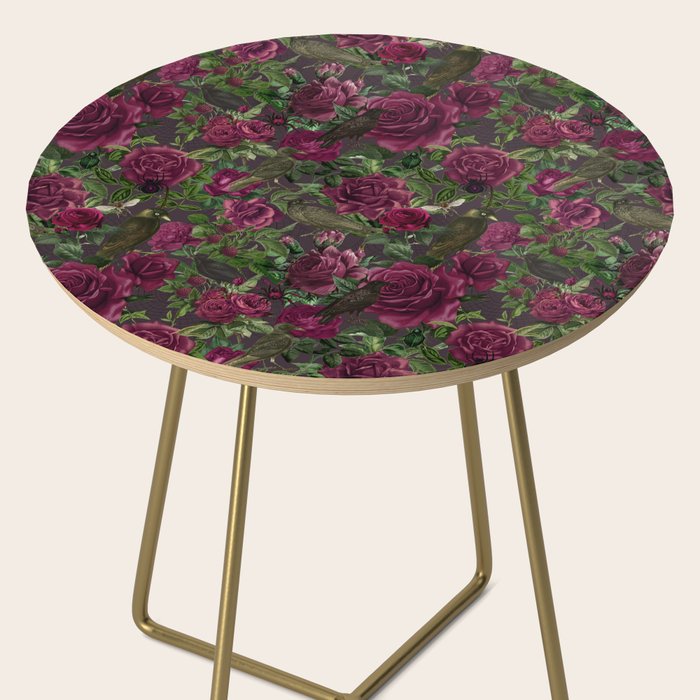 Burgundy Roses and Ravens Dark Gothic Pattern  Side Table Gallery Image 2