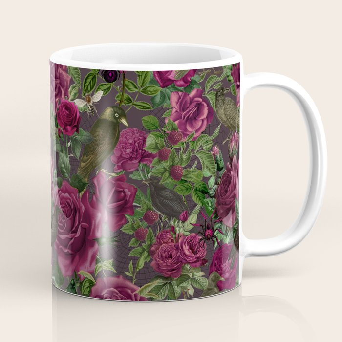 Burgundy Roses and Ravens Dark Gothic Pattern  Coffee Mug Gallery Image 1