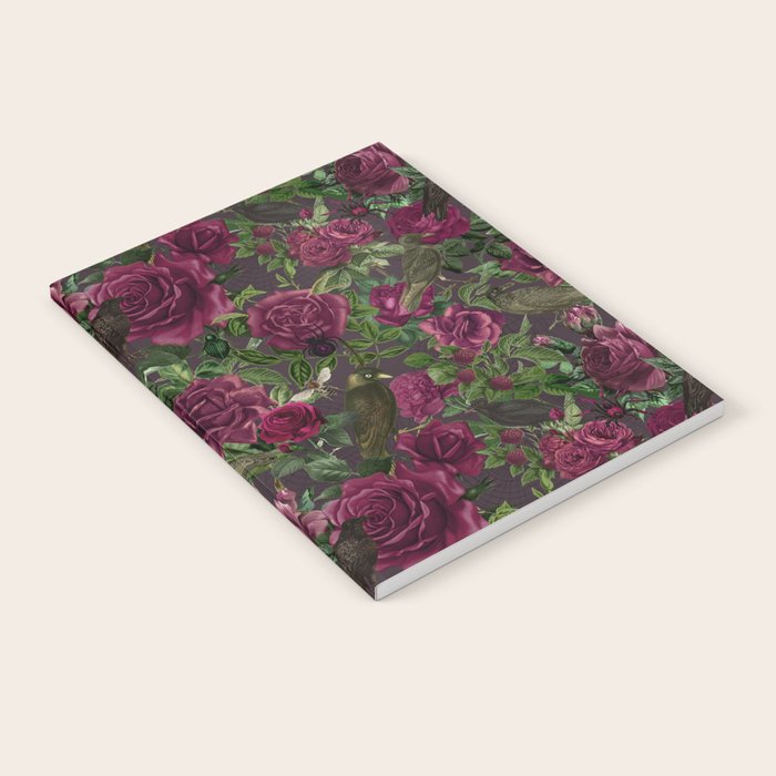 Burgundy Roses and Ravens Dark Gothic Pattern  Notebook Gallery Image 2