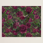 Burgundy Roses and Ravens Dark Gothic Pattern  Jigsaw Puzzle Gallery Image 1