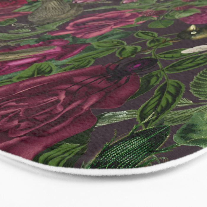 Burgundy Roses and Ravens Dark Gothic Pattern  Bath Mat Gallery Image 3