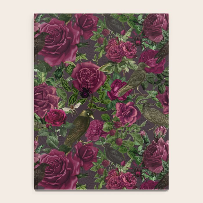 Burgundy Roses and Ravens Dark Gothic Pattern  Notebook Gallery Image 4