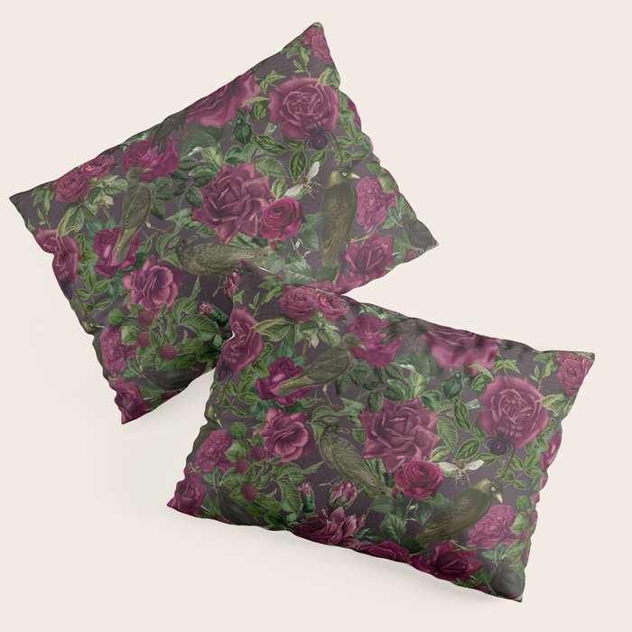 Burgundy Roses and Ravens Dark Gothic Pattern  Pillow Sham Gallery Image 3