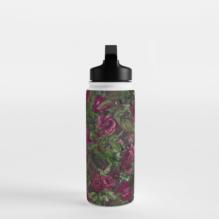 Burgundy Roses and Ravens Dark Gothic Pattern  Water Bottle Gallery Image 3