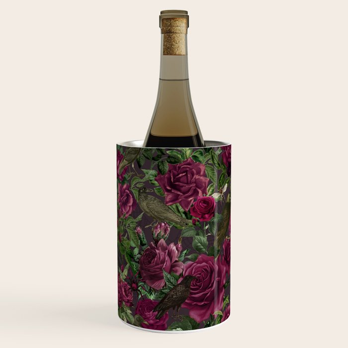 Burgundy Roses and Ravens Dark Gothic Pattern  Wine Chiller Gallery Image 1