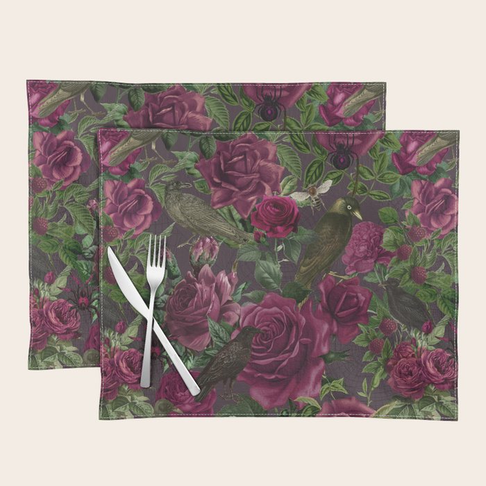 Burgundy Roses and Ravens Dark Gothic Pattern  Placemat Gallery Image 1