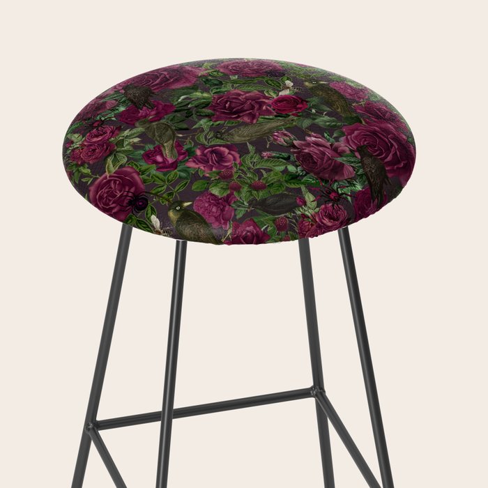 Burgundy Roses and Ravens Dark Gothic Pattern  Stool Gallery Image 2