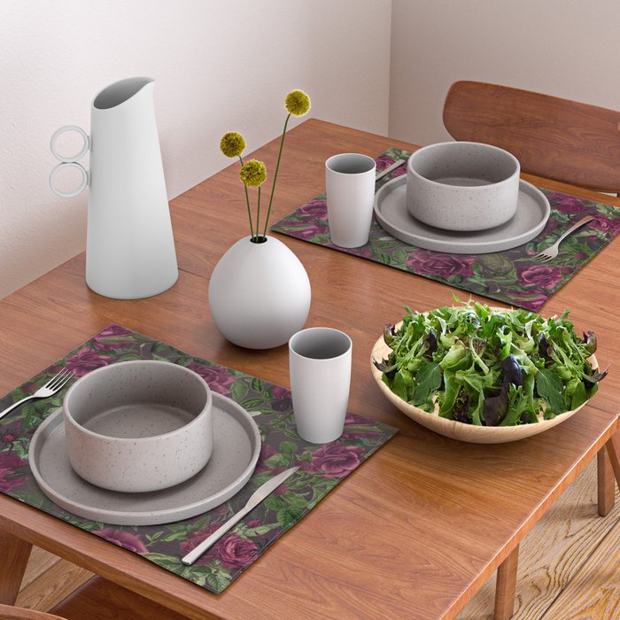 Burgundy Roses and Ravens Dark Gothic Pattern  Placemat Gallery Image 2