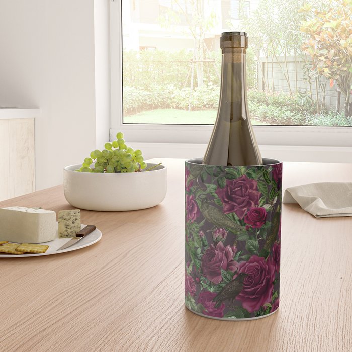 Burgundy Roses and Ravens Dark Gothic Pattern  Wine Chiller Gallery Image 4