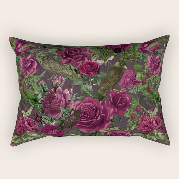 Burgundy Roses and Ravens Dark Gothic Pattern  Rectangular Pillow Gallery Image 2