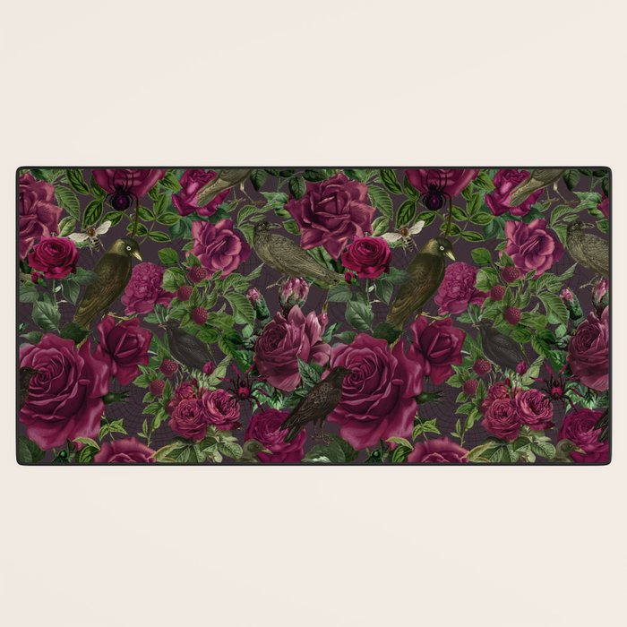 Burgundy Roses and Ravens Dark Gothic Pattern  Desk Mat Gallery Image 3