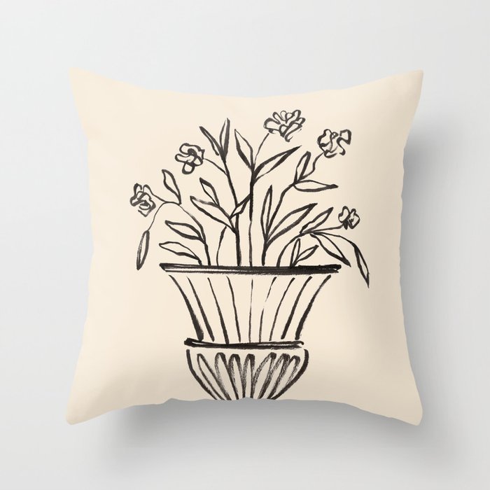 Garden Pot Antique Vase Flower Illustration Throw Pillow Gallery Image 6