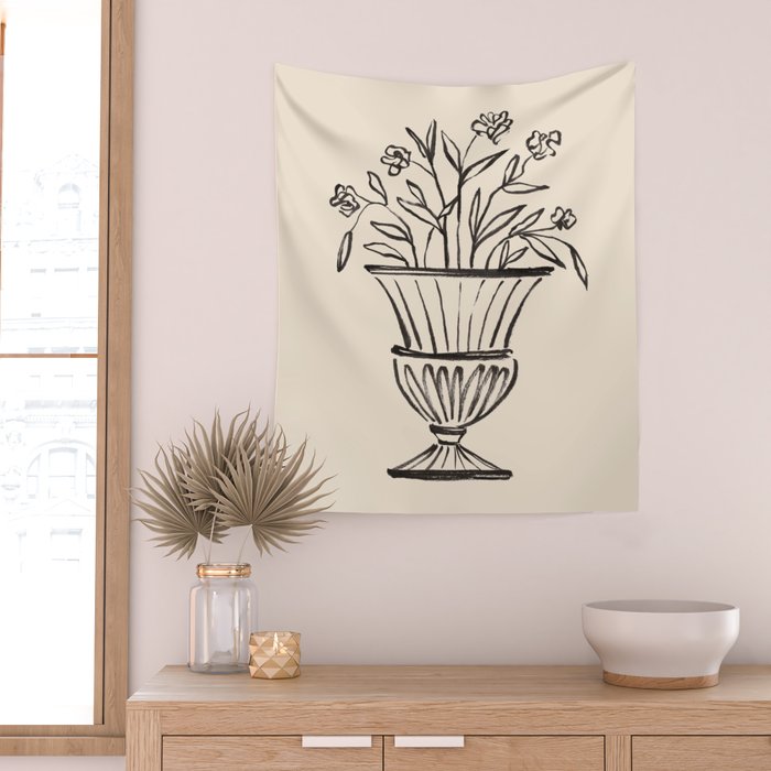 Garden Pot Antique Vase Flower Illustration Wall Tapestry Gallery Image 2