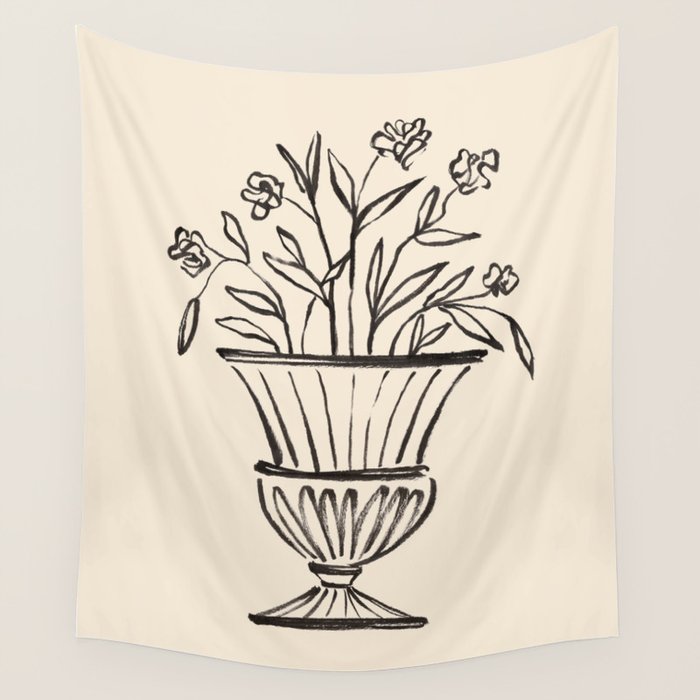 Garden Pot Antique Vase Flower Illustration Wall Tapestry Gallery Image 4