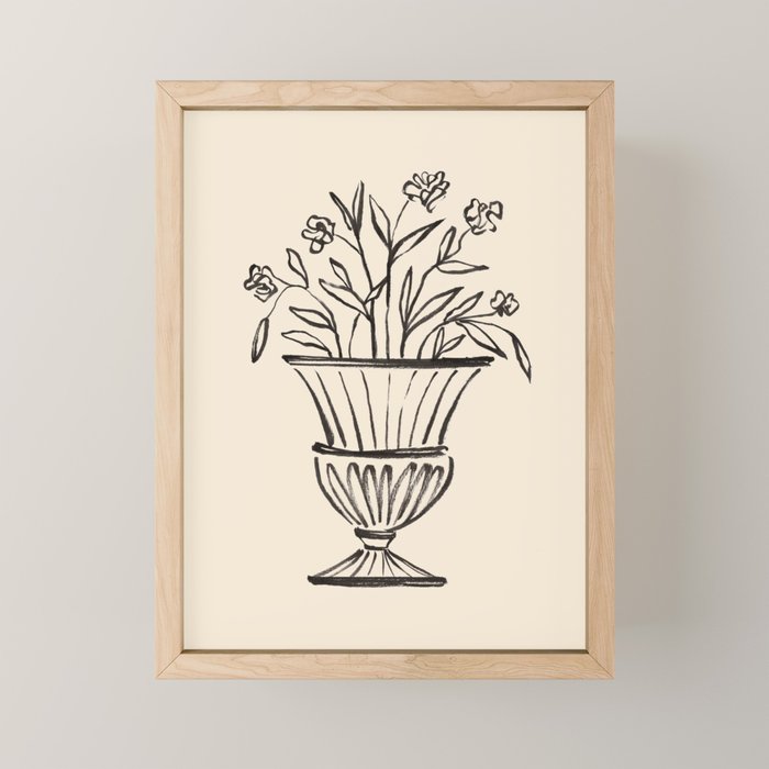 Garden Pot Antique Vase Flower Illustration Mini Art Print Gallery Image 1