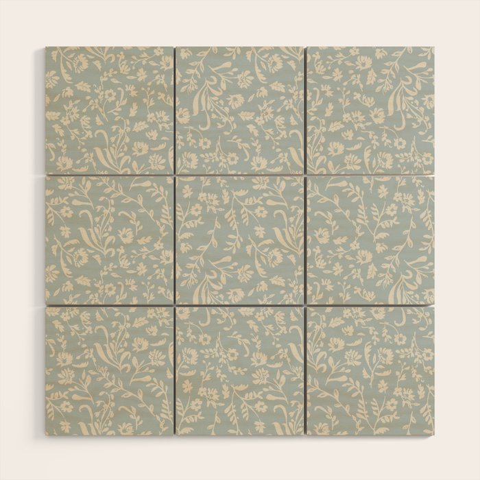 Ditsy Toile Floral - Aquamarine Wood Wall Art Gallery Image 1