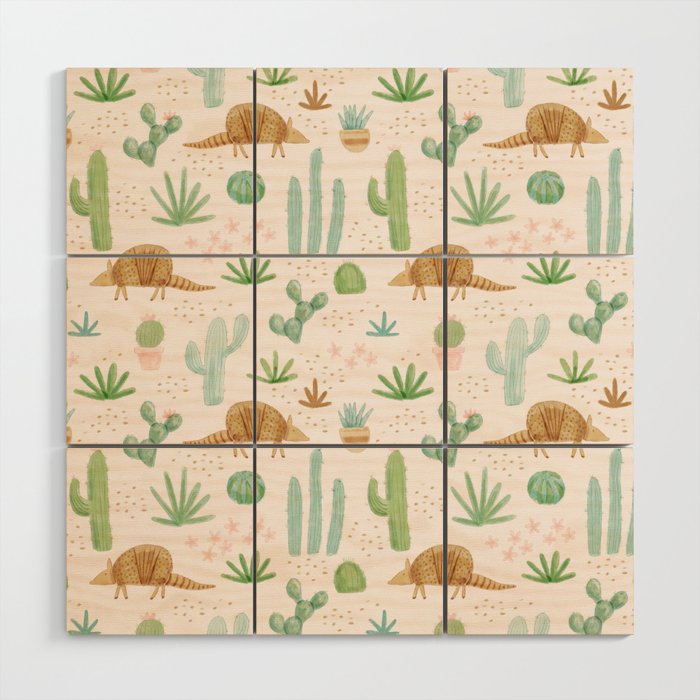 Armadillos in the Desert - Watercolor Wood Wall Art Gallery Image 1