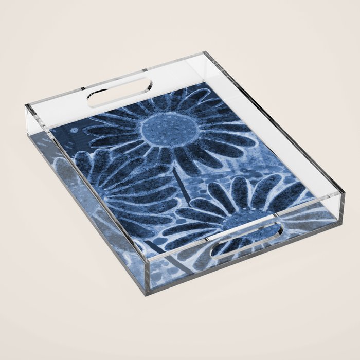 Daisies in Country Field Painting in Navy Blue Acrylic Tray Gallery Image 1