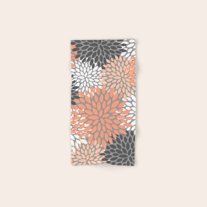 Floral Pattern, Coral, Gray, White Hand & Bath Towel Gallery Image 1