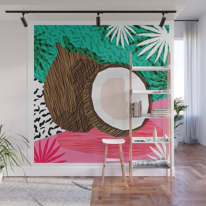 Bada Bing - memphis throwback tropical coconuts food vegan nature abstract illo neon 1980s 80s style Wall Mural Gallery Image 1