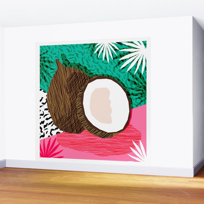 Bada Bing - memphis throwback tropical coconuts food vegan nature abstract illo neon 1980s 80s style Wall Mural Gallery Image 2