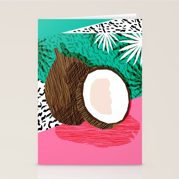 Bada Bing - memphis throwback tropical coconuts food vegan nature abstract illo neon 1980s 80s style Stationery Card Gallery Image 2