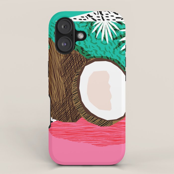 Bada Bing - memphis throwback tropical coconuts food vegan nature abstract illo neon 1980s 80s style iPhone Case Gallery Image 1
